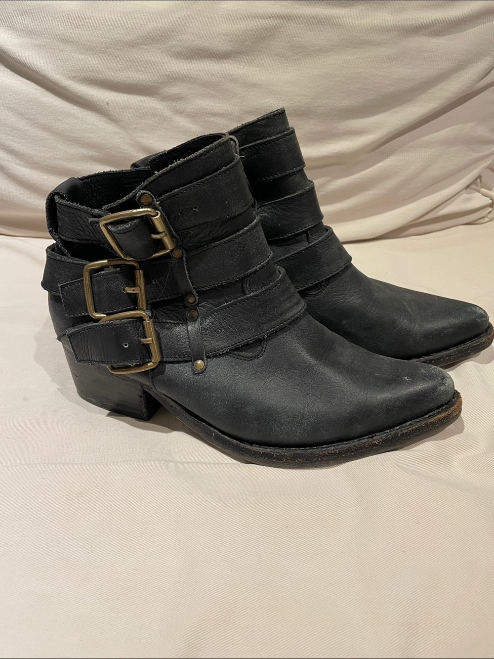 Jeffrey Campbell Black Leather Buckle Strap Ankle Boots